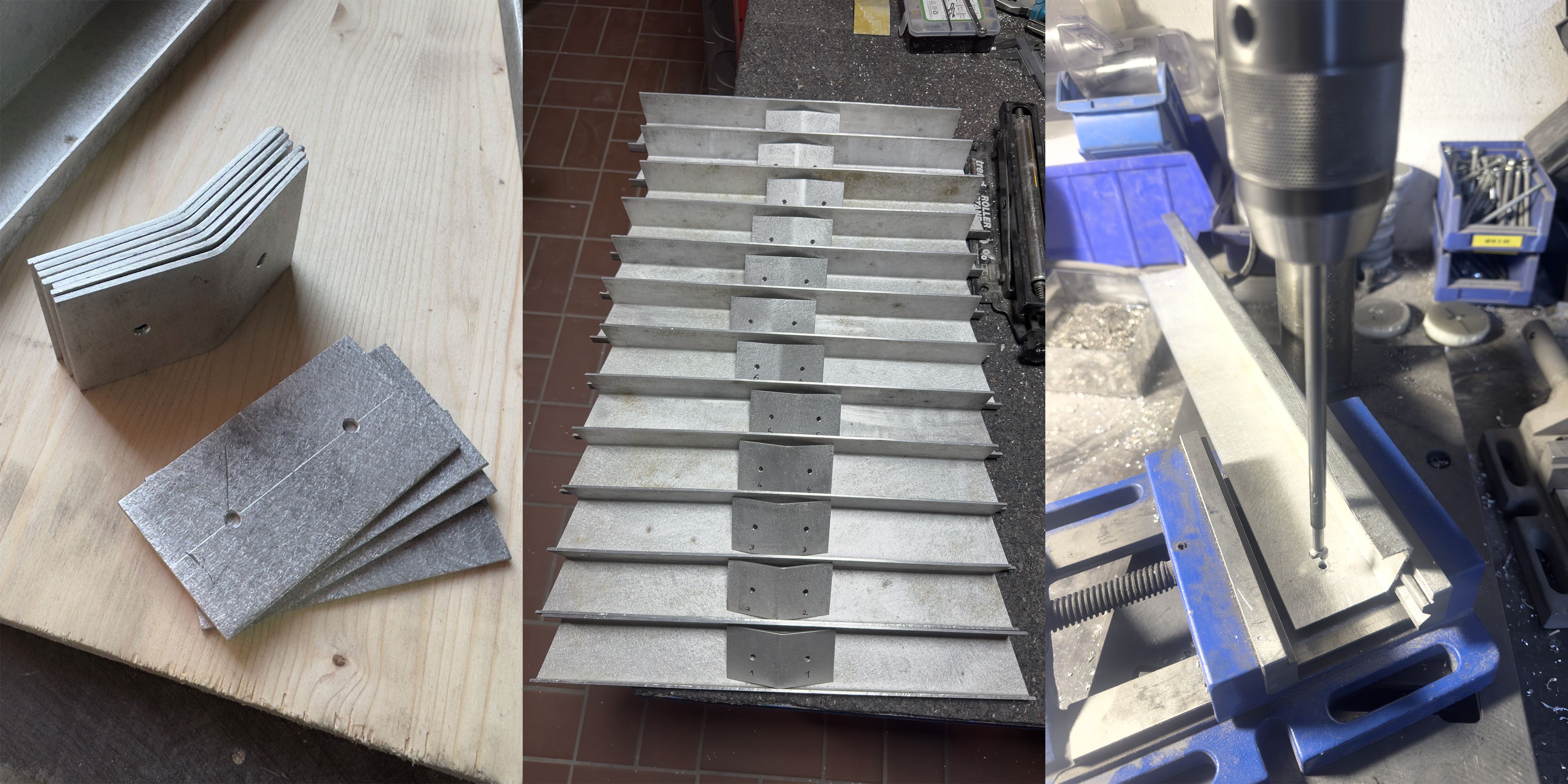 connector parts, cut, bent and drilled